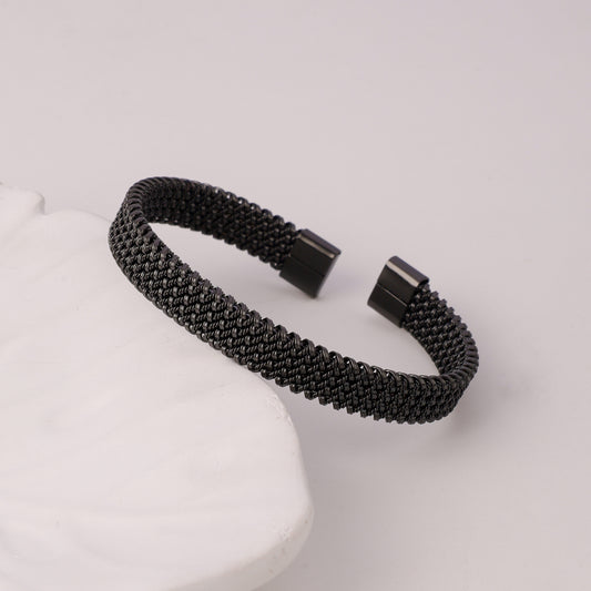 Twisted Black Plated Cuff Bracelet For Men