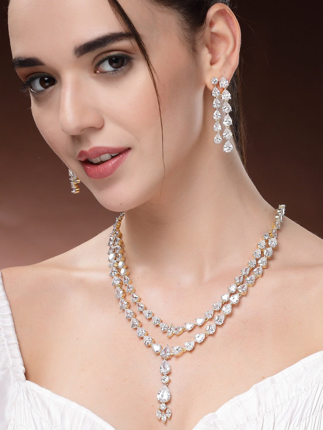 Traditional Trendy Zircon Necklace Set - White