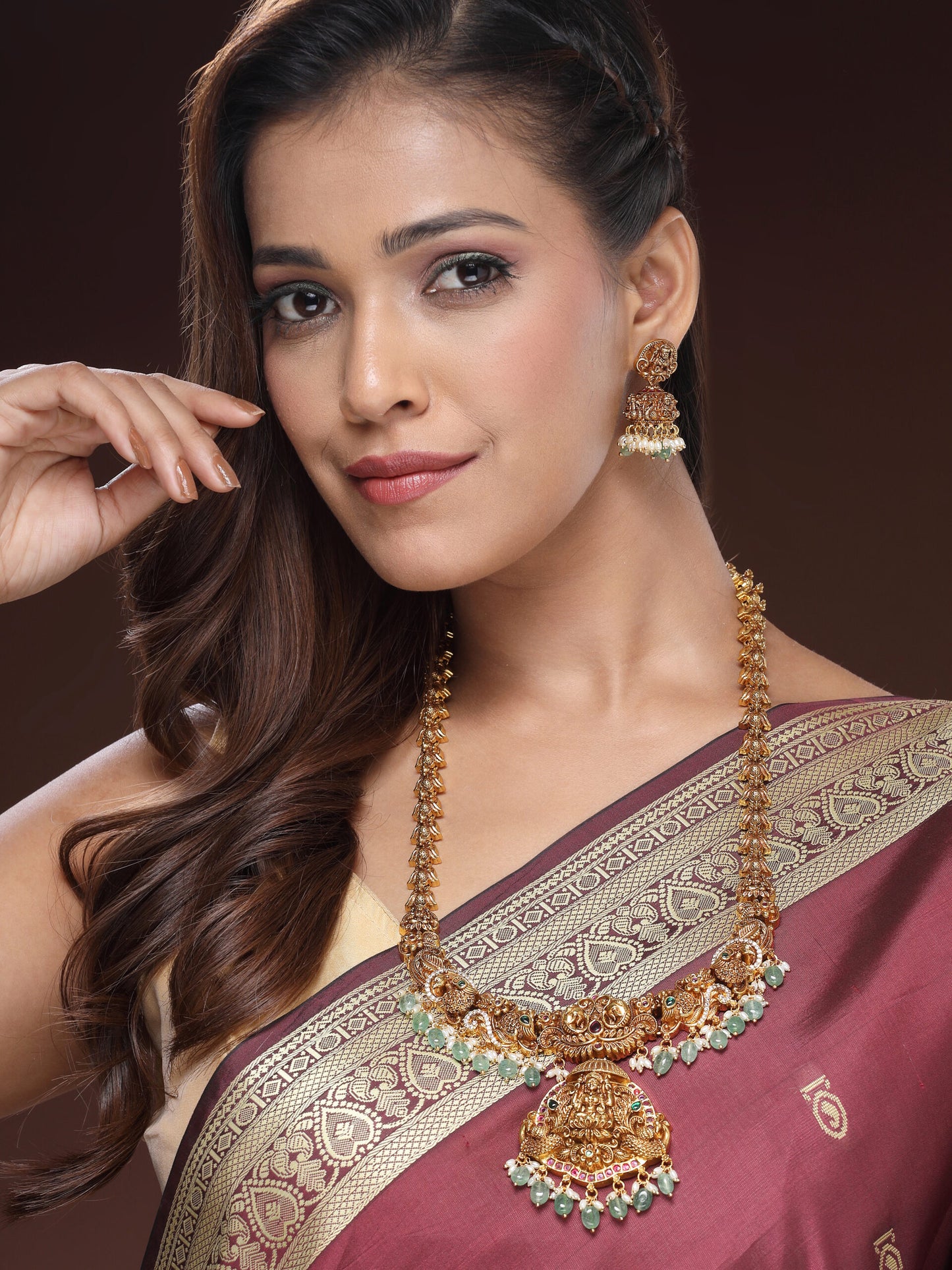 Luxury Beaded Necklace Featuring Ruby, Emerald & Zircon