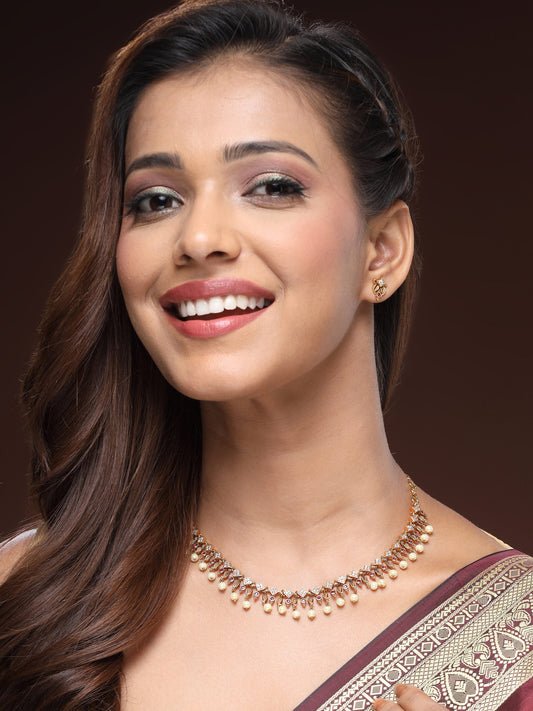 Radiant Mother of Pearl Necklace With Ruby and Zircon Accents