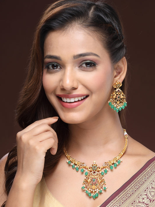 Royal Elegance: Ruby, Zircon & Emerald Kante With Lustrous Pearls