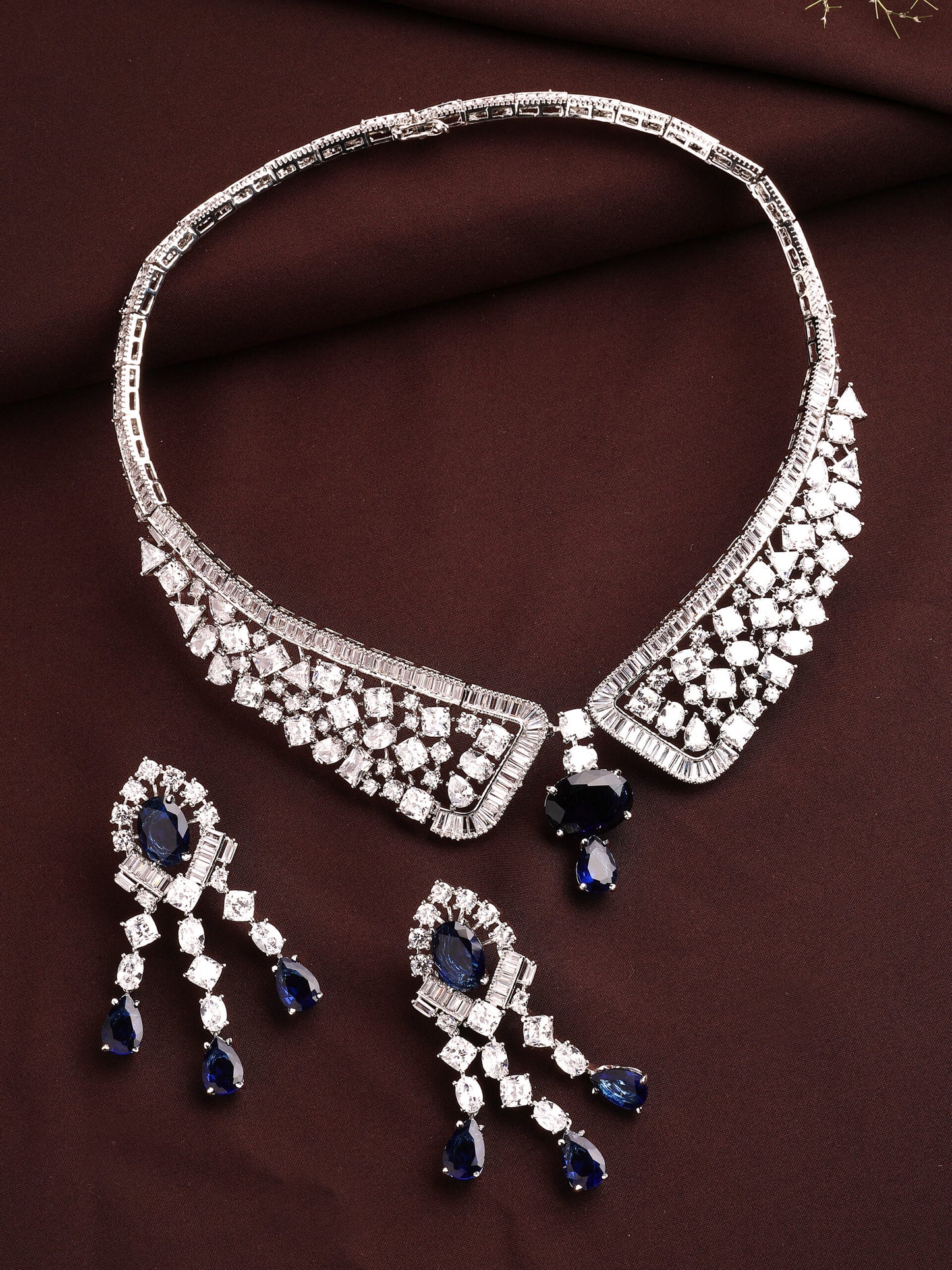Regal White Zircon & Purple Stone Collar Necklace Set