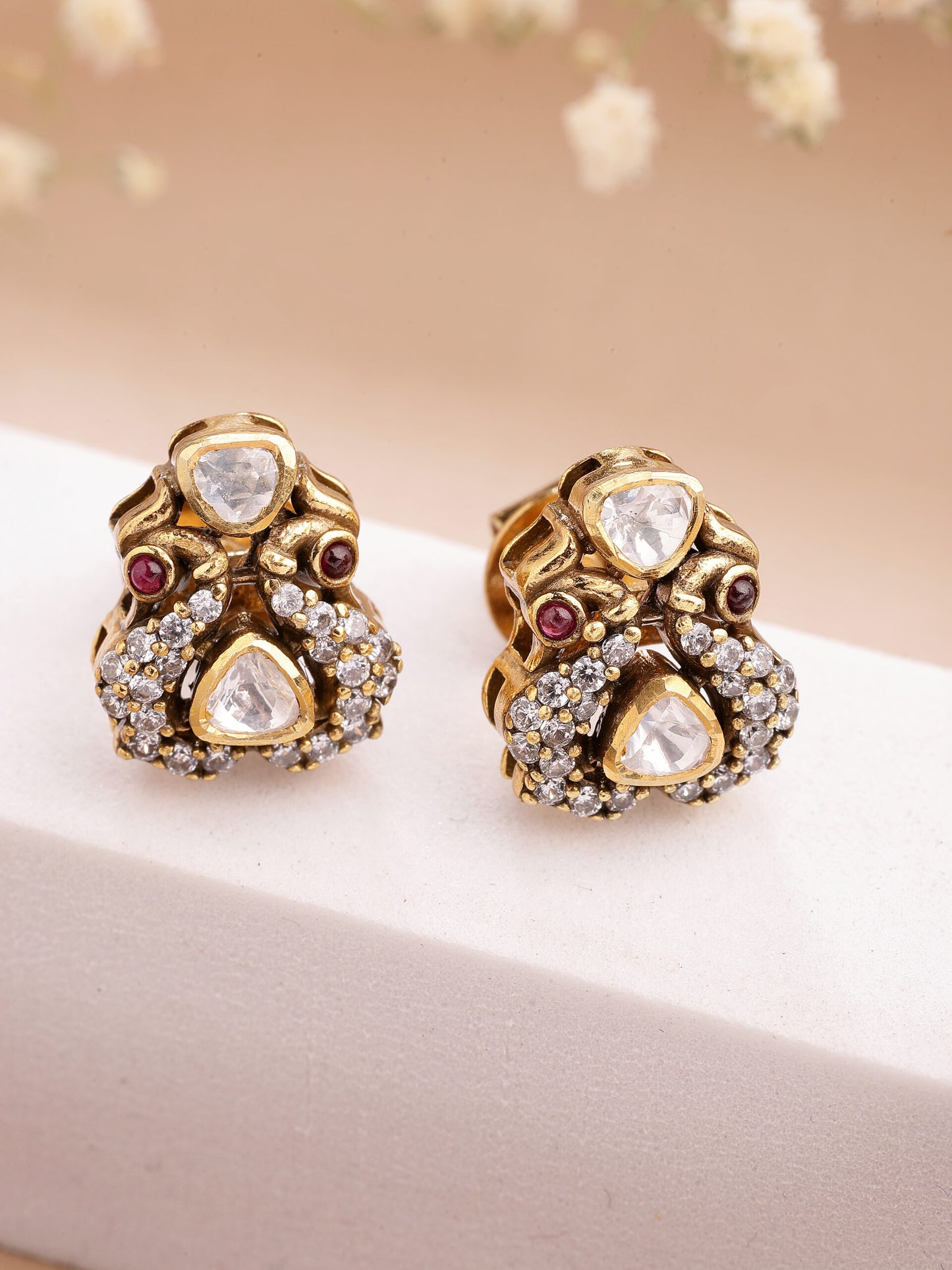 92.5 Silver Elegant Ruby & Moissanite Zircon Studs