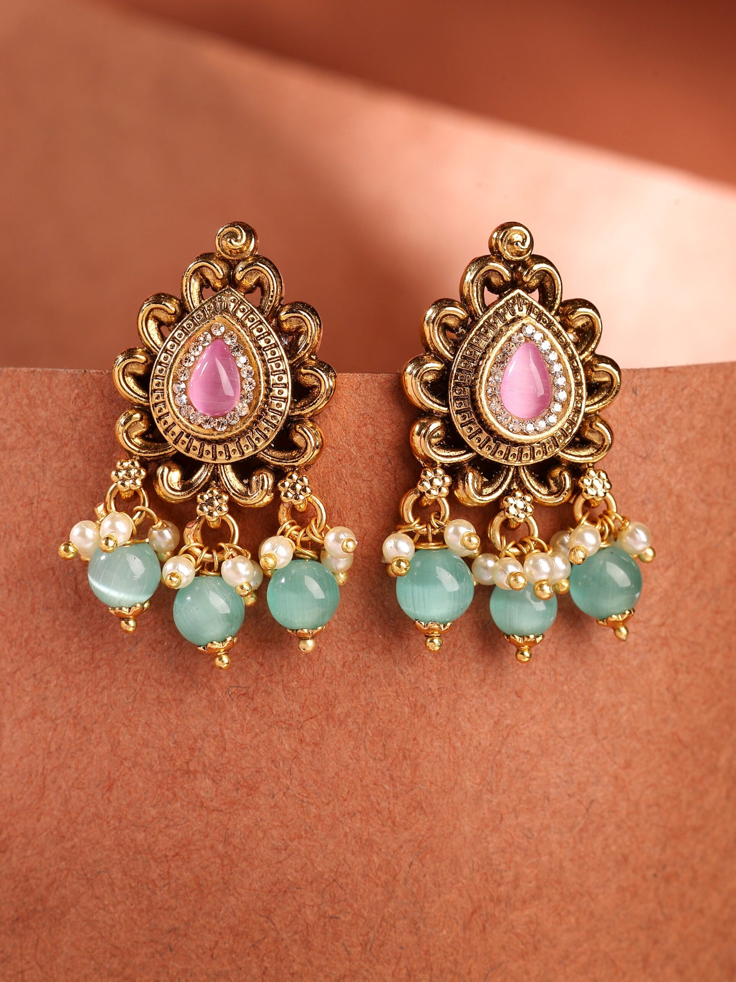Radiant Studs With Moissanite, Zircon, Emerald Beads & Premium Pearls