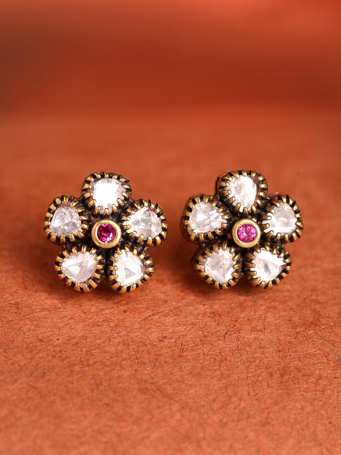 Classic Studs With Moissanite & Ruby Stones