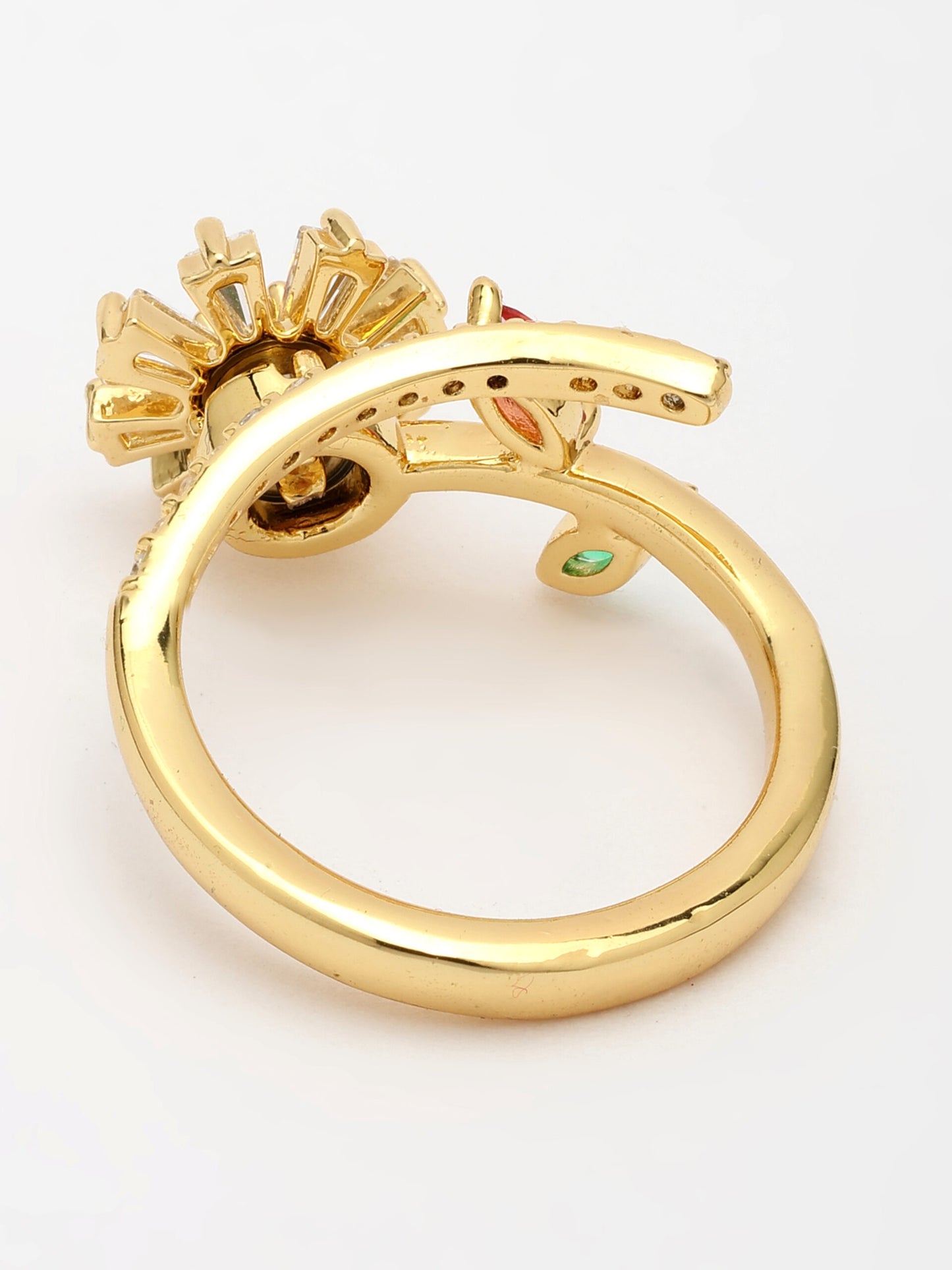 Elegant Zircon Ring With Emerald & Ruby in Swirl Design