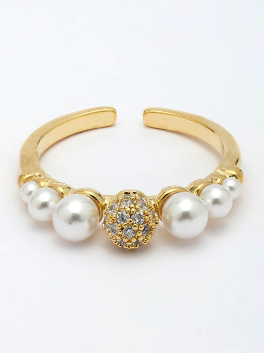 Elegant Mother Of Pearl Ring With Zircon Accents