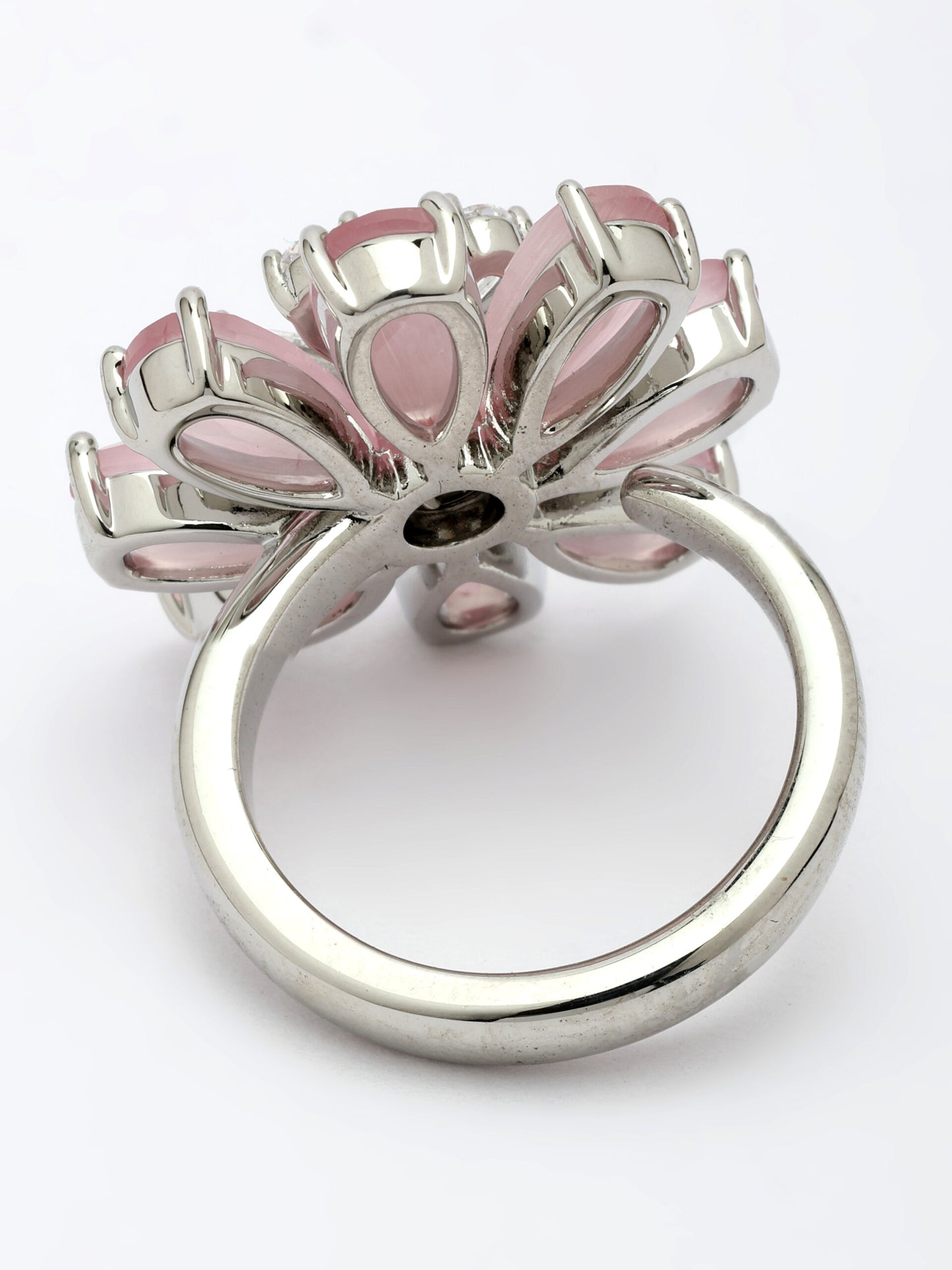 Swirl Design Ring with Zircon & Rose Quartz
