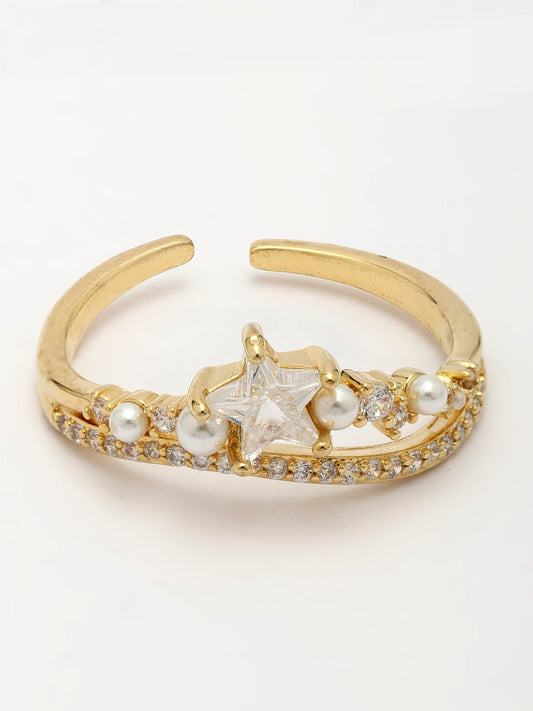 Elegant Zircon Ring With Mother Of Pearl Accents