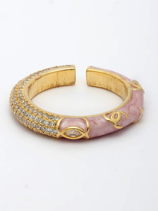 Zircon Ring with Pink Enamel Detailing