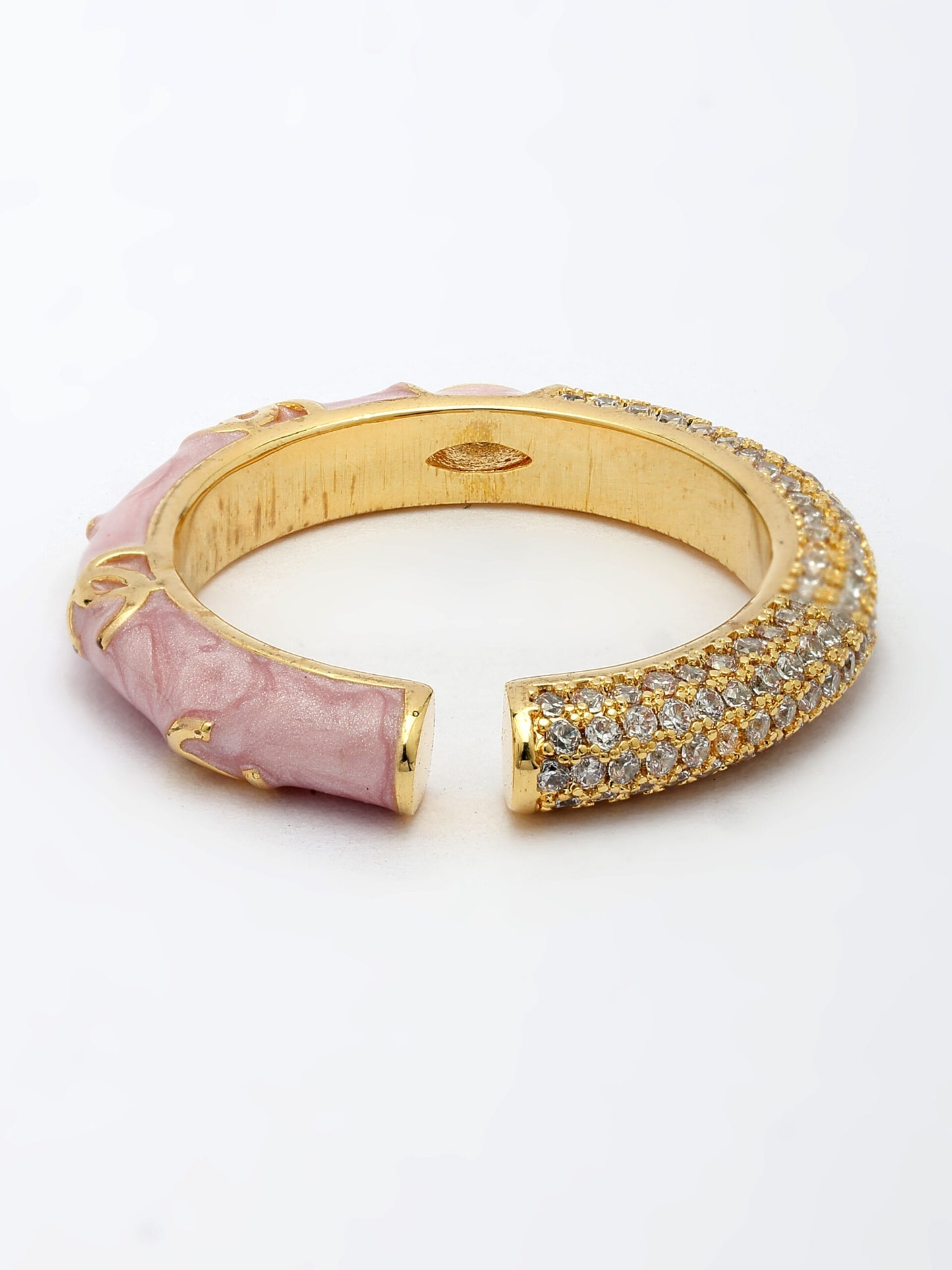 Zircon Ring with Pink Enamel Detailing