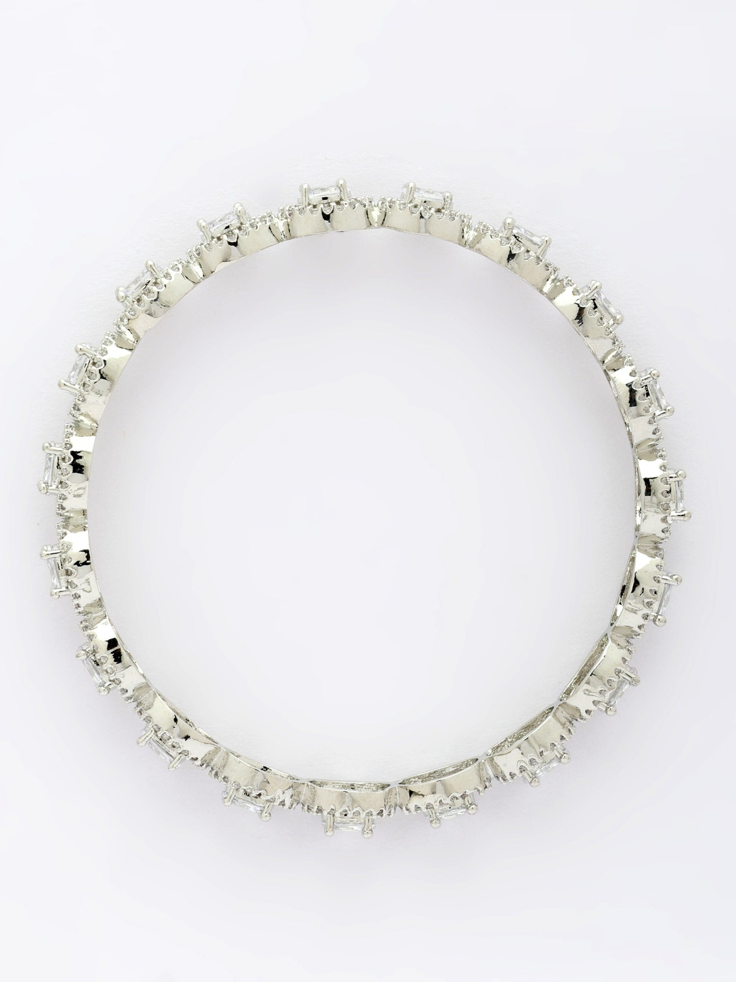 White Zircon Bangle With Rhodium Finish