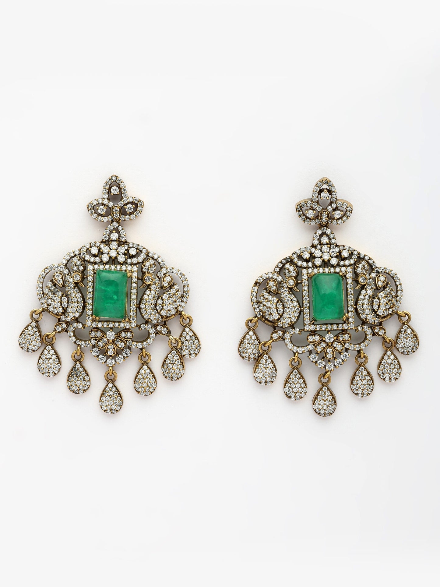 Opulent Layered Haaram with Moissanite, Emerald, Zircon & Pearl Accents