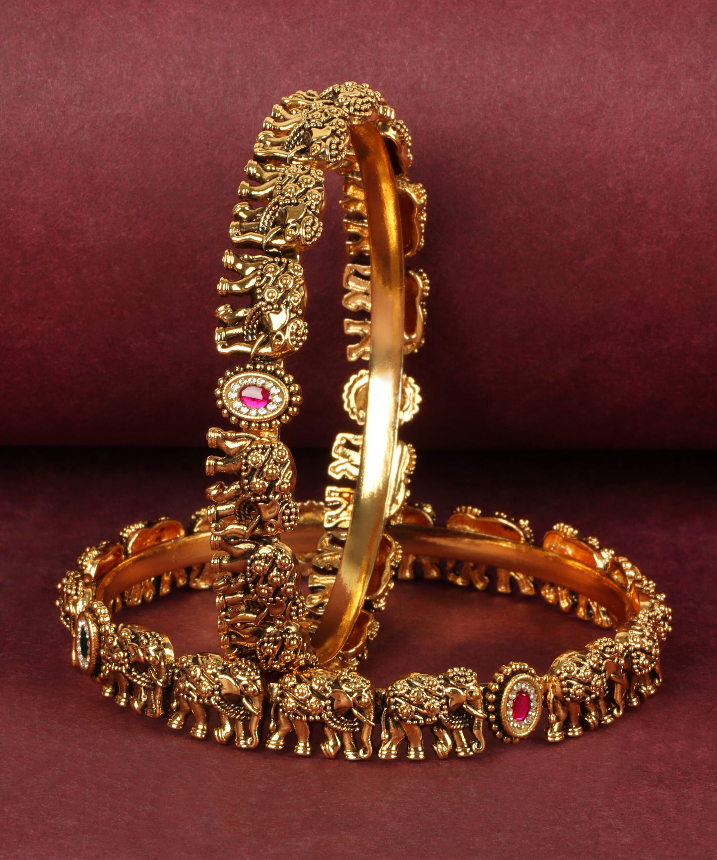 Elegant Zircon & Ruby Statement Bangles