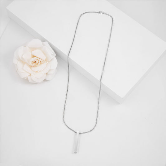 Minimalist Silver Bar Pendant Necklace For Men