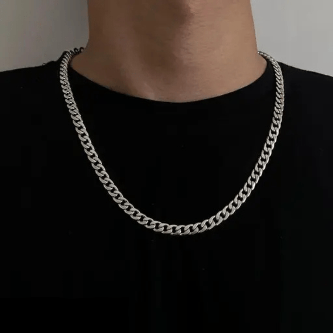 Silver Plated Stainless Steel Curb Chain For Men (21.5 Inch)