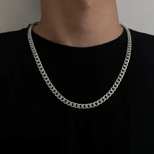Silver Plated Stainless Steel Curb Chain For Men (21.5 Inch)