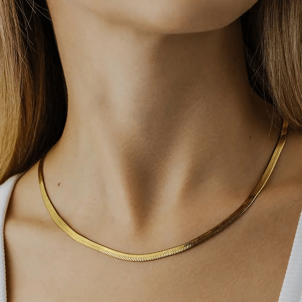 Shiny Gold Tone Snake Necklace Chain For Women