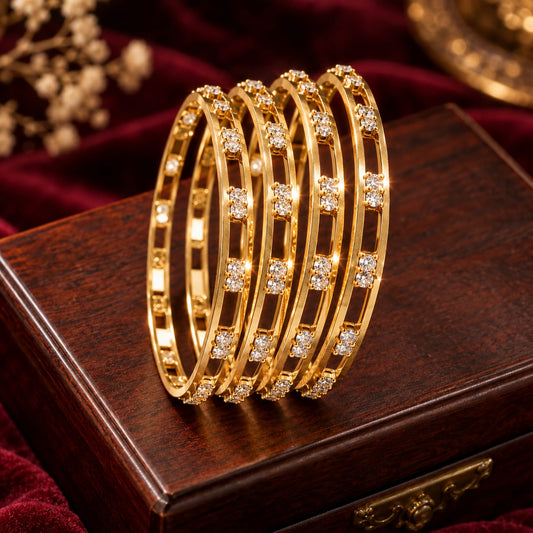 Classic High Gold Polish Bangles with Sparkling Lab-Grown Zircons