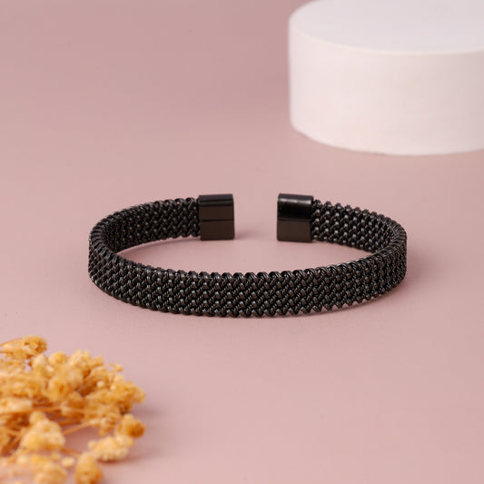 Twisted Black Plated Cuff Bracelet For Men