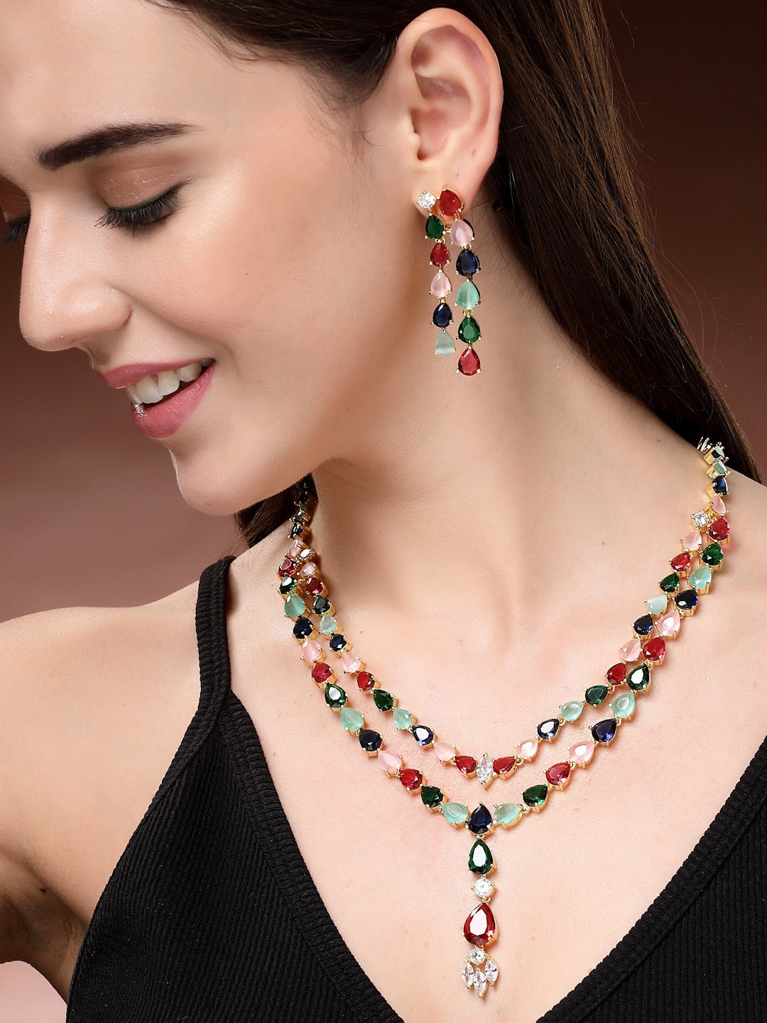 Traditional Trendy Zircon Necklace Set - Multi Color