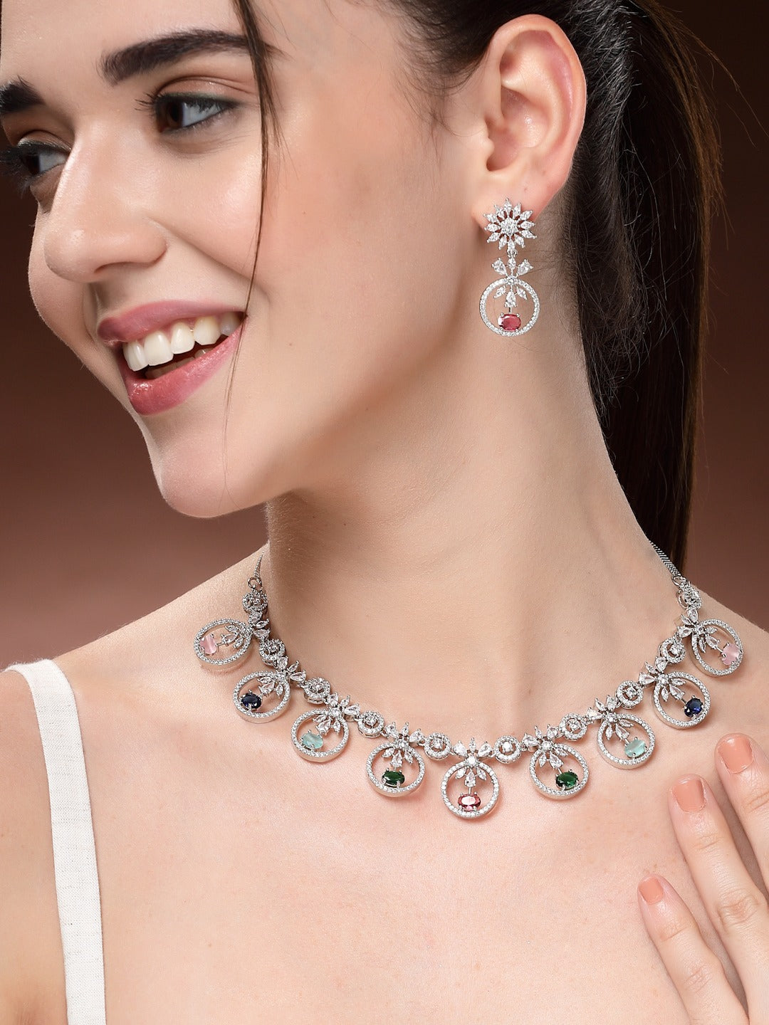 Handcrafted Zircon Necklace Set: A Timeless Masterpiece - Multi Color