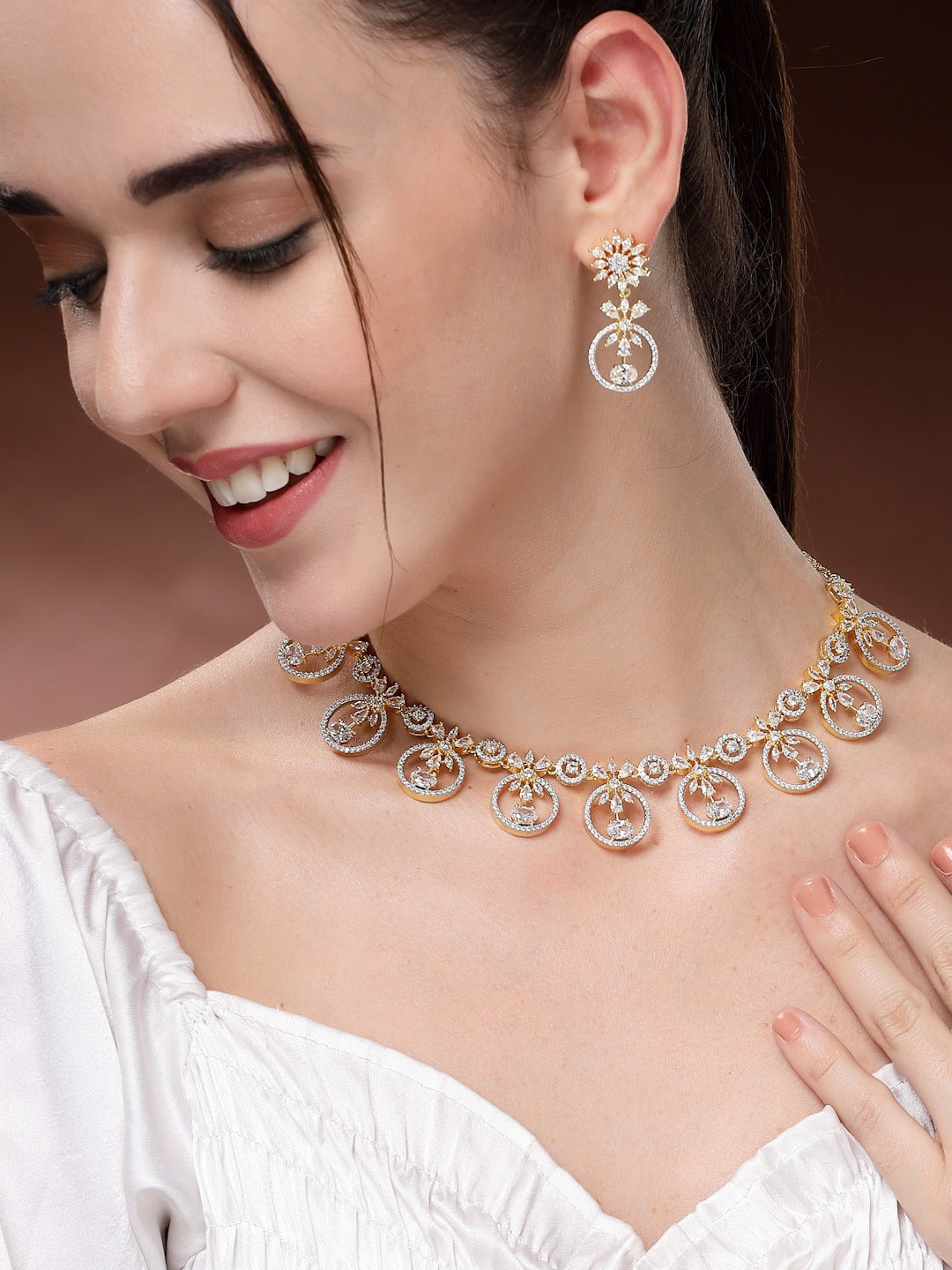 Handcrafted Zircon Necklace Set: A Timeless Masterpiece - Full White