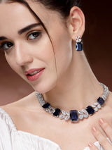 Luxurious Artificial Diamond & Zircon Necklace Set - Blue