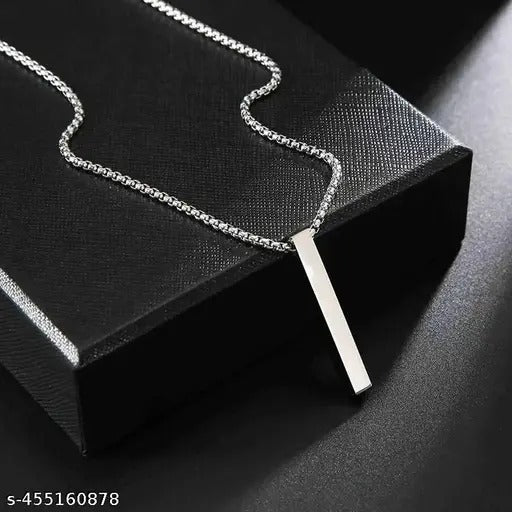 Minimalist Silver Bar Pendant Necklace For Men