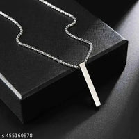 Minimalist Silver Bar Pendant Necklace For Men