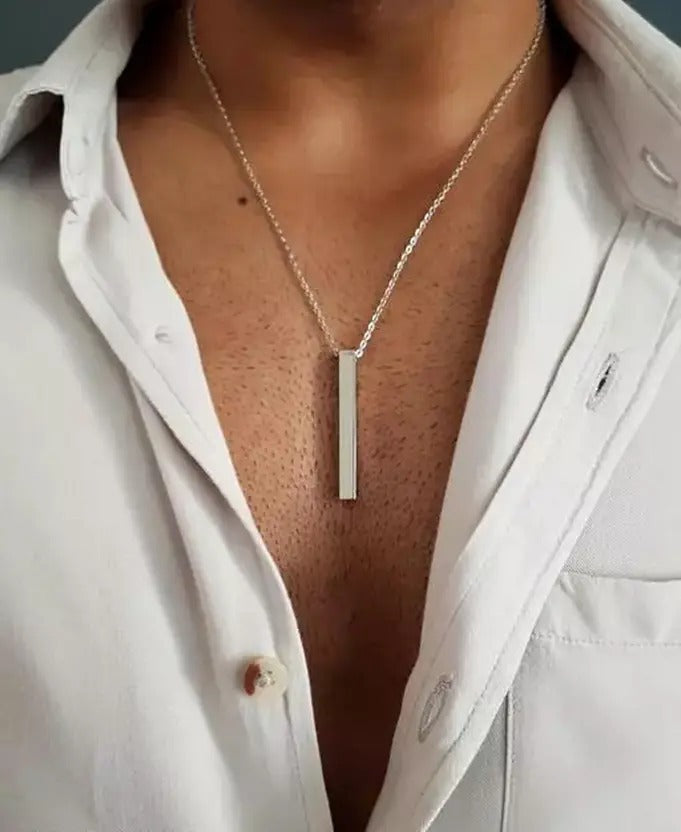 Minimalist Silver Bar Pendant Necklace For Men