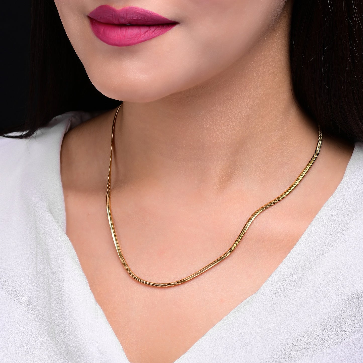 Shiny Gold Tone Snake Necklace Chain For Women