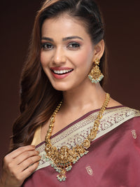 Divine Radha-Krishna Necklace with Gemstone Nakshi Design