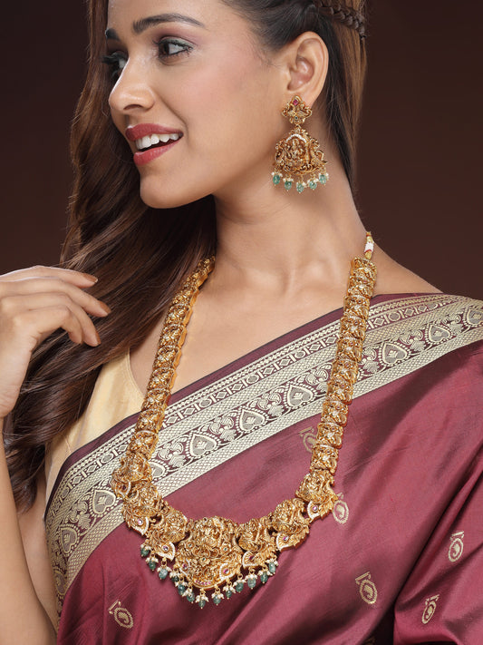 Auspicious Goddess Lakshmi Necklace with Gemstone Nakshi Design