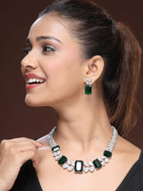 Luxurious Artificial Diamond & Zircon Necklace Set - Green