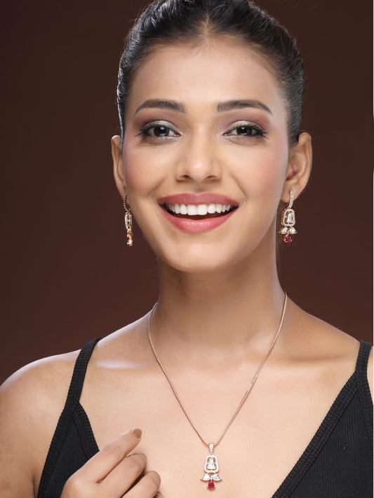 Exquisite Pendant Set with Ruby, Moissanite & Zircon Stones
