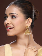 Majestic Trio-Stone Jhumka With Ruby, Emerald, Zircon & Rice Beads
