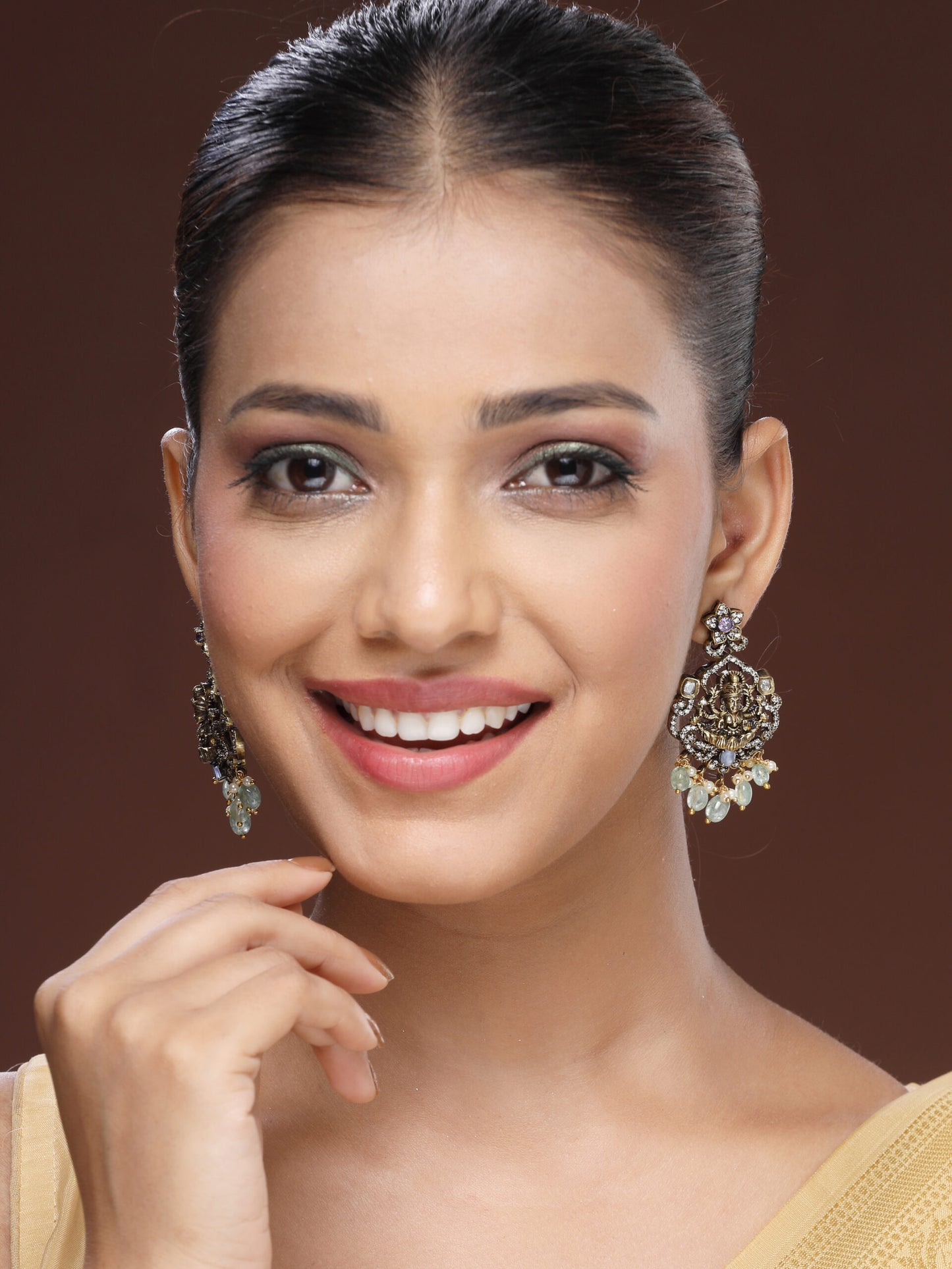 Heritage Nakshi Chandbali Adorned With Moissanite, Pearl & Emerald Beads
