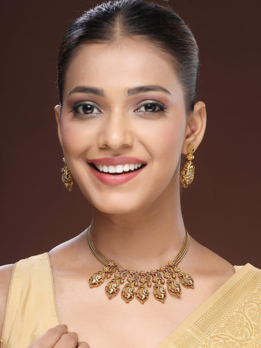 Regal Necklace Set With Ruby, Emerald & Zircon Stones
