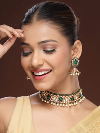 Regal Choker Adorned With Zircon, Beads & Pearls