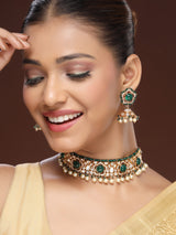 Regal Choker Adorned With Zircon, Beads & Pearls