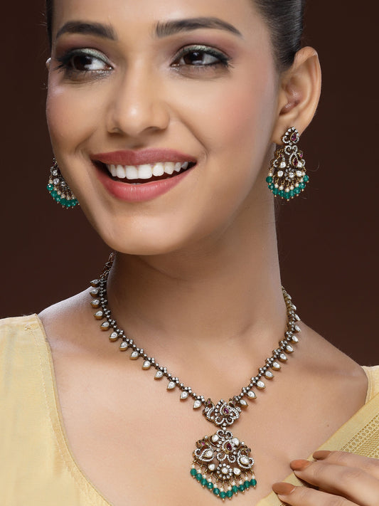 Regal Necklace Set With Moissanite, Ruby, Zircon & Emerald-Pearl Accents