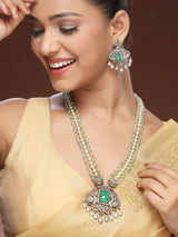 Opulent Layered Haaram with Moissanite, Emerald, Zircon & Pearl Accents