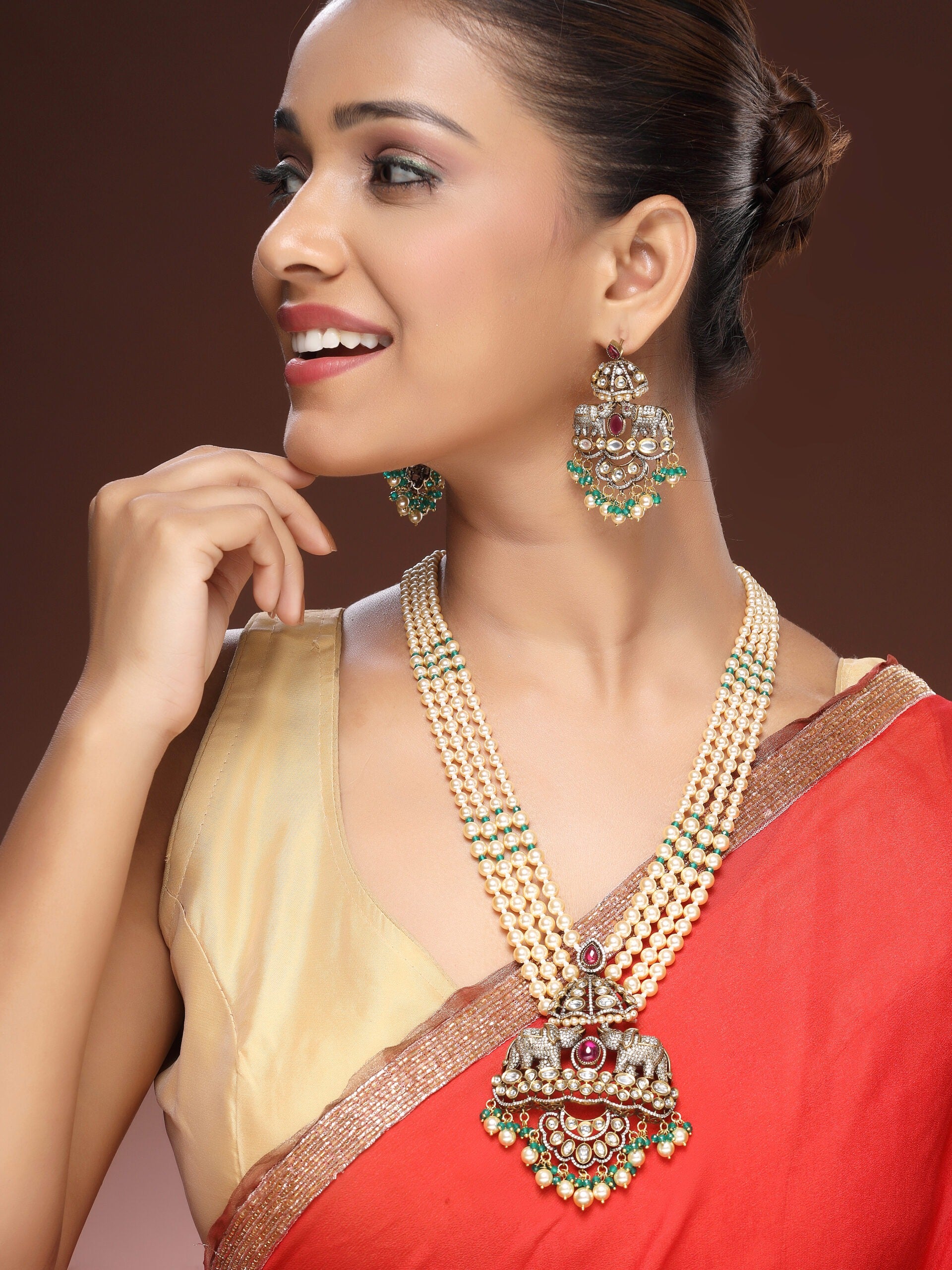 Exquisite Multi-Layer Moissanite, Ruby & Zircon Haaram