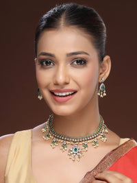 Luxury Moissanite and Emerald Necklace Set With Zircon Accents and Rice Beads