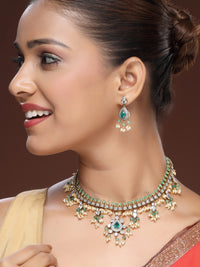 Luxury Moissanite and Emerald Necklace Set With Zircon Accents and Rice Beads
