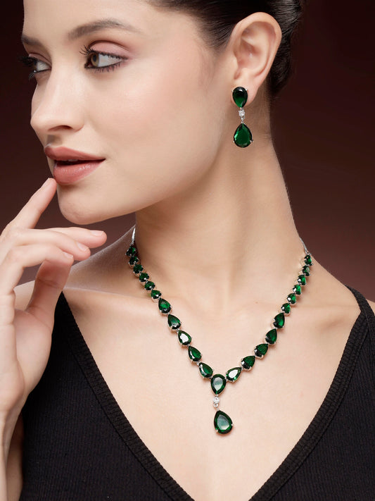 Premium Zircon Necklace Set - Green
