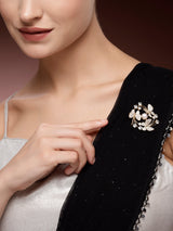Elegant Zircon & Real Pearl Brooch