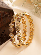 Nakshi Design Bangle Adorned With Ruby & Zircon in High Gold Polish