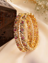 Elegant Ruby & Zircon Bangle With High Gold Polish